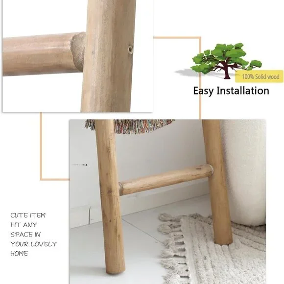 57in Wood Blanket Ladder Living Room Decorative Wall Leaning Farmhouse Quilt Dis - Picture 5 of 7